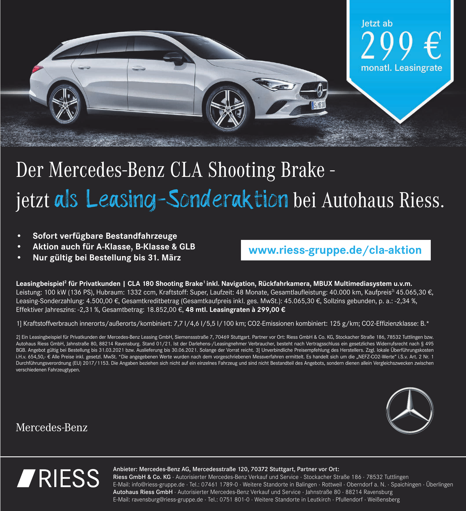 Autohaus Riess Ravensburg Leasing Mercedes CLA Shooting Brake