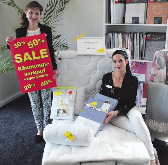 Räumungsverkauf wegen Umbau: Svetlana Welling und Maike Niemann bieten attraktive Rabatte bei „Die Schlafexpertin“ Foto: Jordan Räumungsverkauf wegen Umbau: Svetlana Welling und Maike Niemann bieten attraktive Rabatte bei „Die Schlafexpertin“ Foto: Jordan