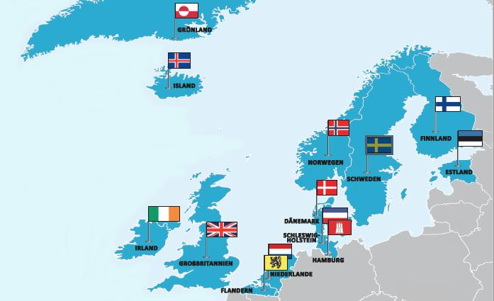 Frischer Wind auf der europäischen Landkarte: Das Ja der Mehrheit der Briten zum Brexit birgt eine historische Chance – dass sich nämlich, um Großbritannien herum, der Norden Europas aus der Europäischen Union löst und seine eigene gründet: die Nord-Union – ein 5,7 Billionen-Dollar-Wirtschaftsraum, und damit der viertgrößte weltweit. Sogar Hamburg und Schleswig-Holstein kämen als Beitrittskandidaten in Frage. KARTE: MZ © DER HAUPTSTADTBRIEF 2016