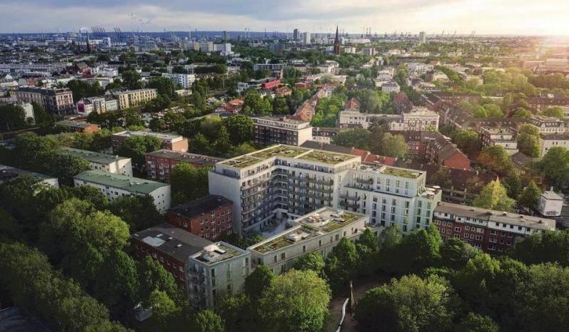 Viel Grün und doch mitten in der Stadt: Im neuen Wohngebäude-Ensemble „Amanda“ im Schanzenviertel findet man Ruhe und städtisches Leben zugleich. Foto: DREIDESIGN / Kim Hoyer Viel Grün und doch mitten in der Stadt: Im neuen Wohngebäude-Ensemble „Amanda“ im Schanzenviertel findet man Ruhe und städtisches Leben zugleich. Foto: DREIDESIGN / Kim Hoyer