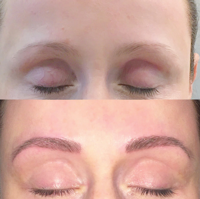 Vorher ohne Kontur, nachher schöne Augenbrauen dank Permanent MakeUp