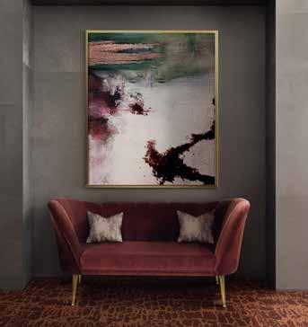 Edel-dunkle Wand mit Bild-Kunst trifft auf gemusterten Teppich designed by BRABBU. Foto: Brabbu Edel-dunkle Wand mit Bild-Kunst trifft auf gemusterten Teppich designed by BRABBU. Foto: Brabbu