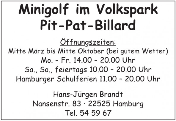 Minigolf im Volkspark Pit-Pat-Billard