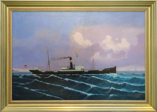 Lai Fong (China): Dampfer Ockenfels der Reederei DDG HANSA, Ölbild, 91x61cm