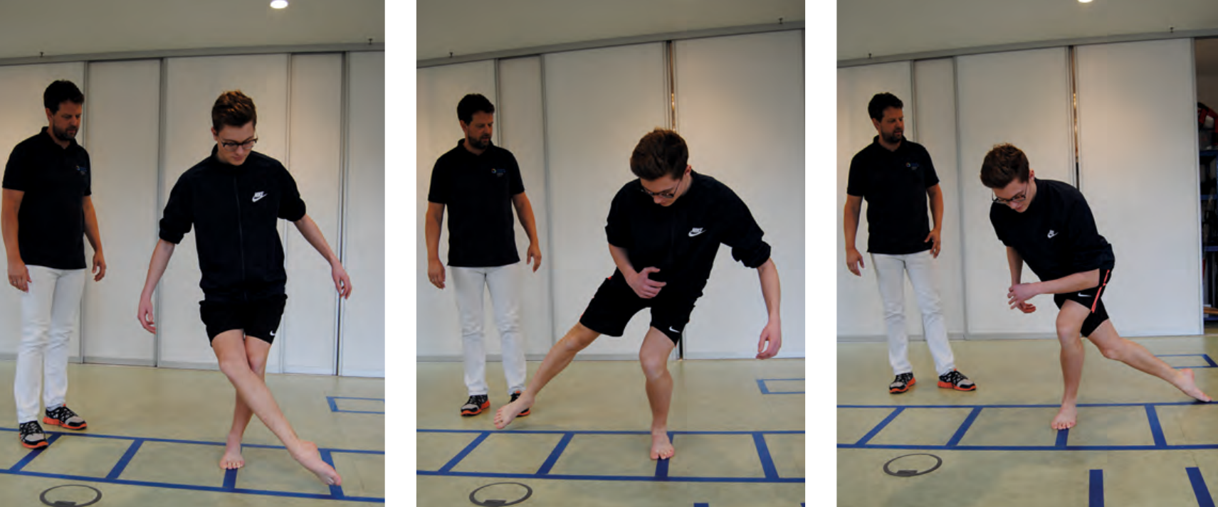 Setzen Sie sich zur Verbesserung der Mobilität in gestreckter und gebeugter Position der Sprunggelenke auf die Füße. Setzen Sie sich zur Verbesserung der Mobilität in gestreckter und gebeugter Position der Sprunggelenke auf die Füße.