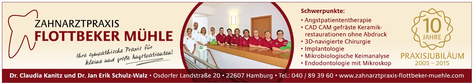 Zahnarztpraxis Flottbeker Mühle, Dr. Claudia Kanitz und Dr. Jan Erik Schulz-Walz