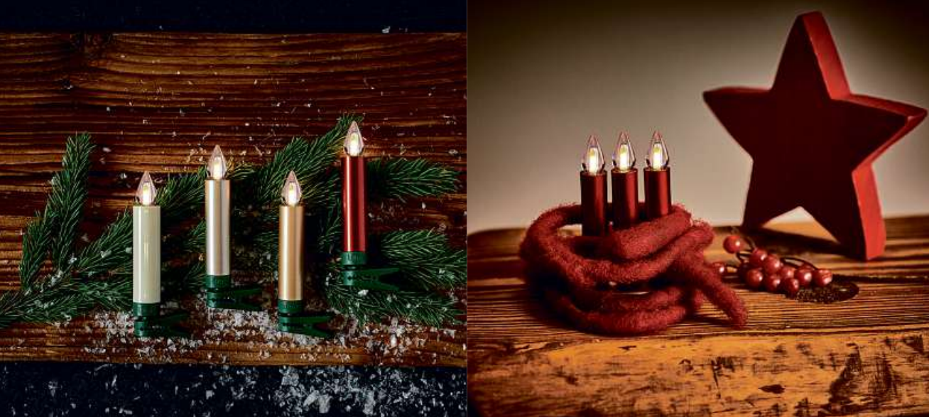 Passend zum Baumschmuck: Batteriebetriebene Christbaumkerzen sind in verschiedenen Metallic-Lackierungen erhältlich Fotos: djd/KRINNER Passend zum Baumschmuck: Batteriebetriebene Christbaumkerzen sind in verschiedenen Metallic-Lackierungen erhältlich Fotos: djd/KRINNER