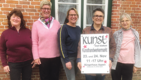 „Sylvia Köhler (v. l.), Andrea Logemann, Maike Arnold, Ingrid Giogli-Linke und Barbara Balbisi organisieren mit großem Engagement „Kunst mol kieken“ „Sylvia Köhler (v. l.), Andrea Logemann, Maike Arnold, Ingrid Giogli-Linke und Barbara Balbisi organisieren mit großem Engagement „Kunst mol kieken“