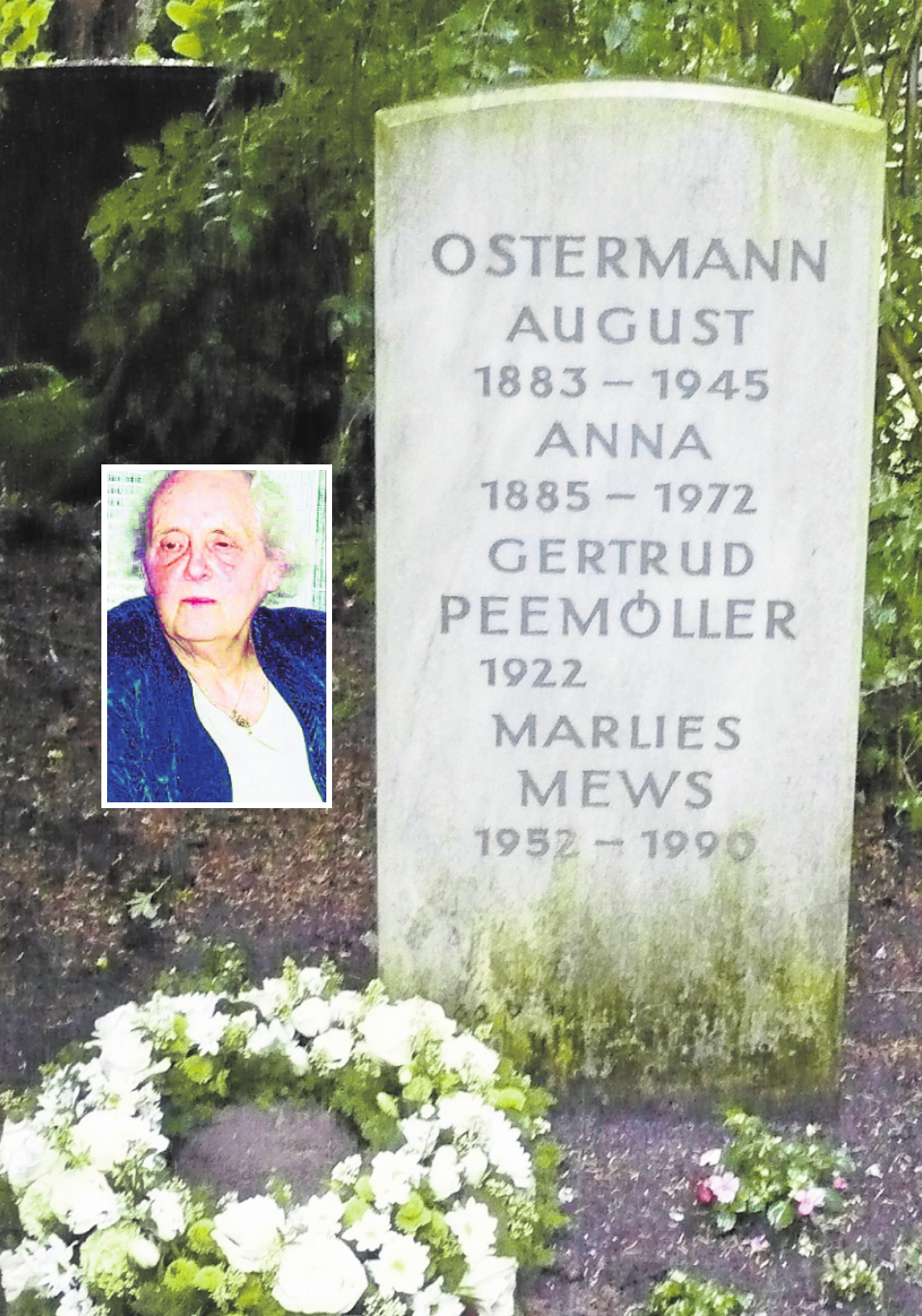 Aufgenommen im Mai 2009 auf dem Ohlsdorfer Friedhof: Das wiederentdeckte Grab. Hier ruht Gertrud Peemöller nun bei ihren Eltern und ihrer Tochter. Die Gravur ihres Todesjahres folgte kurz darauf. Foto: tabel/privat    Aufgenommen im Mai 2009 auf dem Ohlsdorfer Friedhof: Das wiederentdeckte Grab. Hier ruht Gertrud Peemöller nun bei ihren Eltern und ihrer Tochter. Die Gravur ihres Todesjahres folgte kurz darauf. Foto: tabel/privat