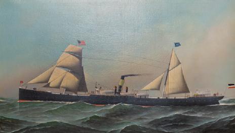 „Besegelter Hamburger Dampfer ‚Sorrento’“, Antonio Jacobsen, 1888