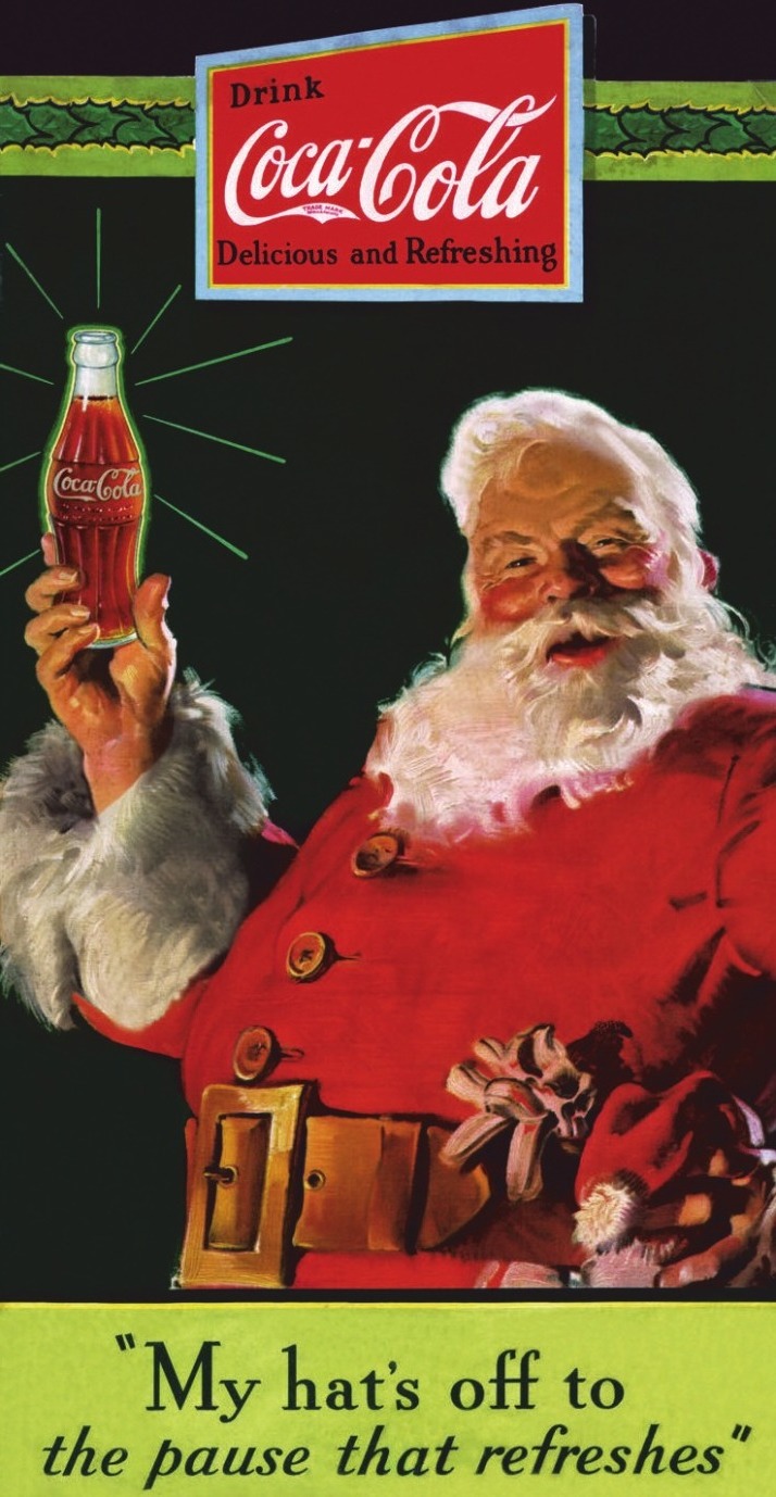 Das Bild des rot-weiß gewandeten Weihnachtsmannes wurde durch eine Werbekampagne des Coca-Cola-Konzerns in den 1930er-Jahren populär. Foto: Coca-Cola Das Bild des rot-weiß gewandeten Weihnachtsmannes wurde durch eine Werbekampagne des Coca-Cola-Konzerns in den 1930er-Jahren populär. Foto: Coca-Cola