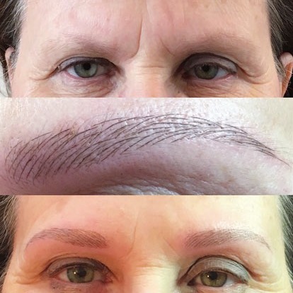 Vorher ohne Kontur, nachher schöne Augenbrauen dank Permanent MakeUp