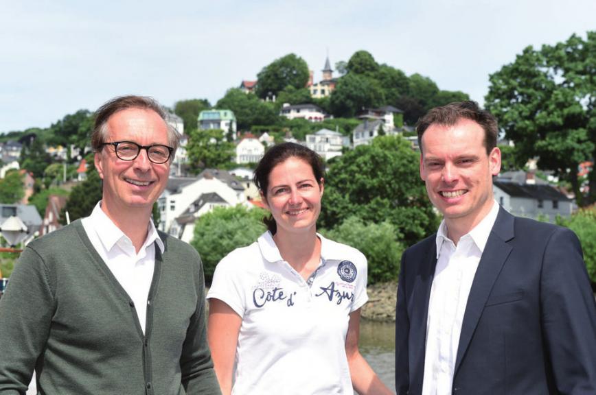 Abendblatt-Elbvororte-Redaktion: Dirk Steinbach (re.), Katy Krause und Matthias Schmook, Foto: Klaus Bodig