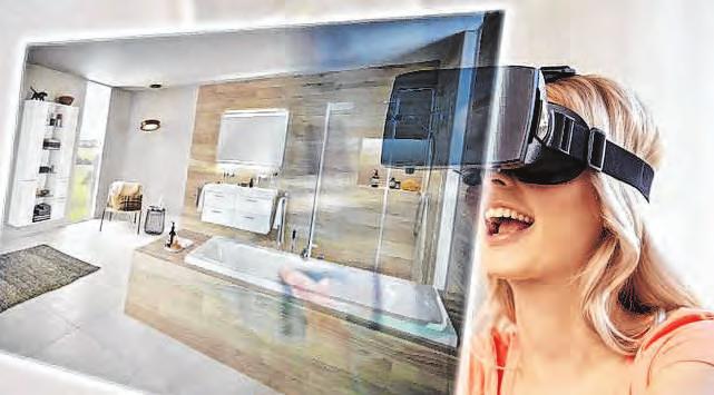 Mithilfe einer Virtual-Reality-Brille können Kunden durch ihr fertiges Traumbad schreiten, noch bevor die Handwerker mit ihrer Arbeit begonnen haben. Foto: Friedrich Lange GmbH Mithilfe einer Virtual-Reality-Brille können Kunden durch ihr fertiges Traumbad schreiten, noch bevor die Handwerker mit ihrer Arbeit begonnen haben. Foto: Friedrich Lange GmbH