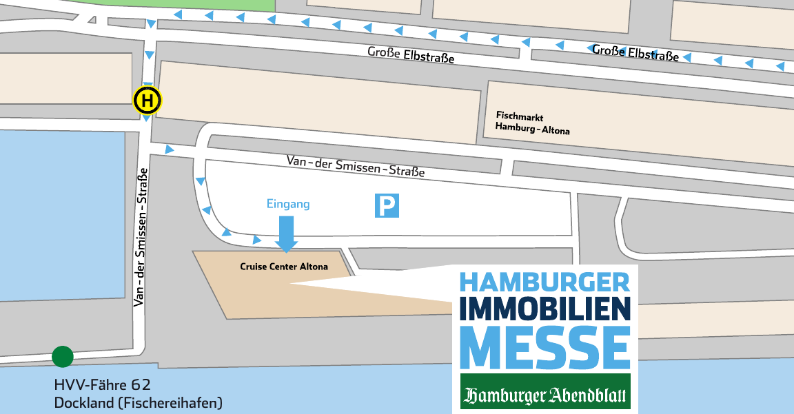 Anreise mit dem PKW: Anfahrt über Große Elbstraße, der Ausschilderung „Cruise Center Altona“ folgen. Parkplätze sind vorhanden. Anfahrt mit dem ÖPNV: Bus (Linie 111): Haltestelle „Kreuzfahrtterminal Altona“. HVV-Fähre (Linie 62): Haltestelle „Dockland“. Das Cruise Center Altona befindet sich direkt neben dem Fähranleger. Anreise mit dem PKW: Anfahrt über Große Elbstraße, der Ausschilderung „Cruise Center Altona“ folgen. Parkplätze sind vorhanden. Anfahrt mit dem ÖPNV: Bus (Linie 111): Haltestelle „Kreuzfahrtterminal Altona“. HVV-Fähre (Linie 62): Haltestelle „Dockland“. Das Cruise Center Altona befindet sich direkt neben dem Fähranleger.